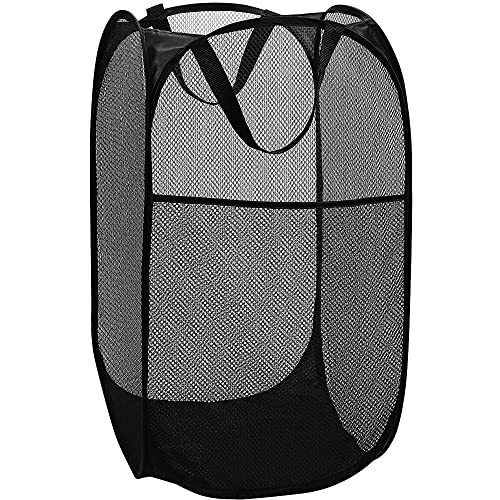 BATTOO Strong Mesh Pop Up Hampers for Laundry, Collapsible Laundry Baskets with Side Pocket Carry Handles for Laundry Room, Bathroom, Kids Room, College Dorm or Travel Black - color: Classic Black