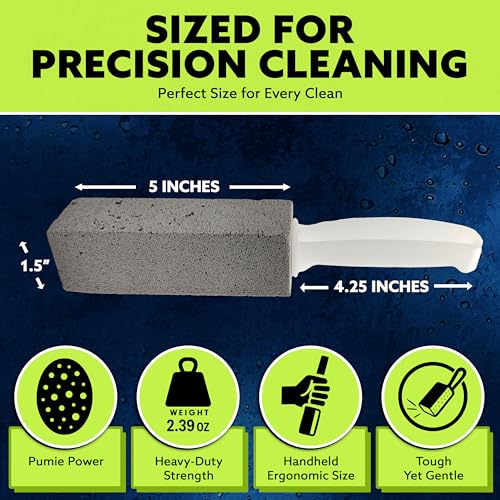 PUMIE Pumice Stone Toilet Bowl Cleaner (6-Pack) - Pumice Stone with Handle - Heavy Duty Toilet Bowl Scrubber for Rings, Bowls, Hard Water Stains, Lime, Rust, Sink - Includes Handle for Easy Use - size: 6 Count (Pack of 1)