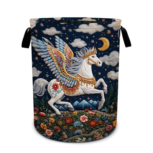 Horse Laundry Basket Foldable Oxford Laundry Hamper With Handle For Room Bathroom Bedroom - color: Horse