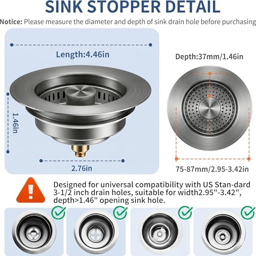 3-in-1 Kitchen Sink Drain Strainer and All-Purpose Sponges, Sink Stopper Pop-Up Drain Plug with Anti-Clogging Food Catcher Basket, Odor Blocker, Fits US Standard 3-1/2 Inch Sinks,Dish Sponges Safe - color: Chorme+ 2kitchen Sponges