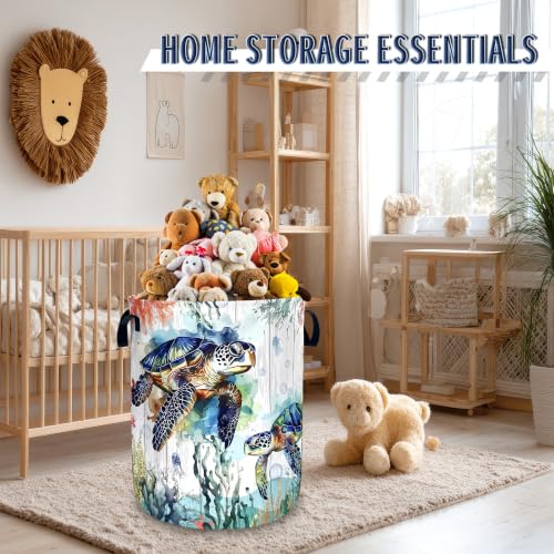 Ocean Sea Turtle Laundry Basket Oxford Cloth Foldable Hamper 18.9x16.5 Inch - color: Cute Blue Turtles Ocean Beach
