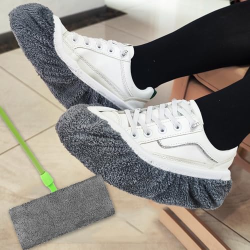 2IN1 Reusable Mop Mat Floor Sweeping Mops Fill Household Cleaning Tools Dust Mop Cloth Dry and Wet Use Shoe Cover,22*9cm (Grey,2pcs) - color: Grey,2pcs