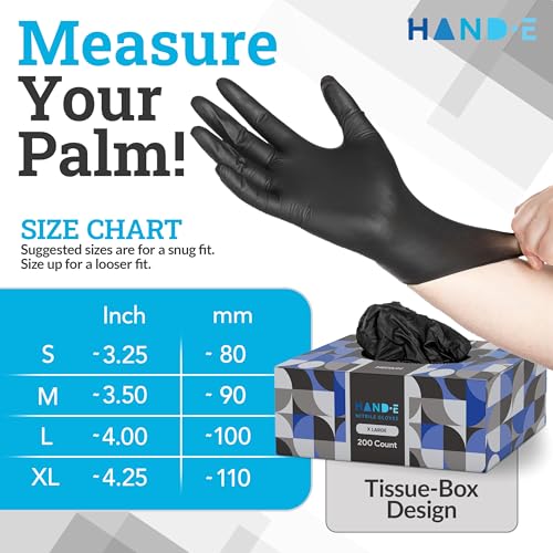 Hand-E Touch Nitrile Black Disposable Gloves X-Large, 50 Count - BBQ, Tattoo, Hair Dye, Cooking, Mechanic Gloves - Powder and Latex Free - style: X Large