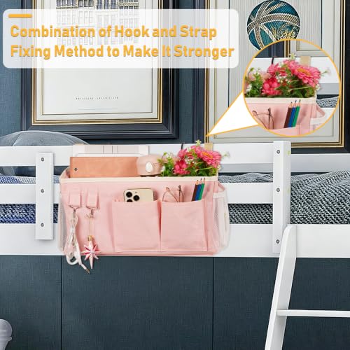 Lilithye Bedside Caddy, Bedside Storage Bag Hanging Organizer for Bunk Bed - color: 1pc New Pink