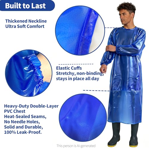 SUJAN Waterproof Smock Apron with Sleeves Chemical Resistant Coverall - color: Royal Blue, size: L-XXL