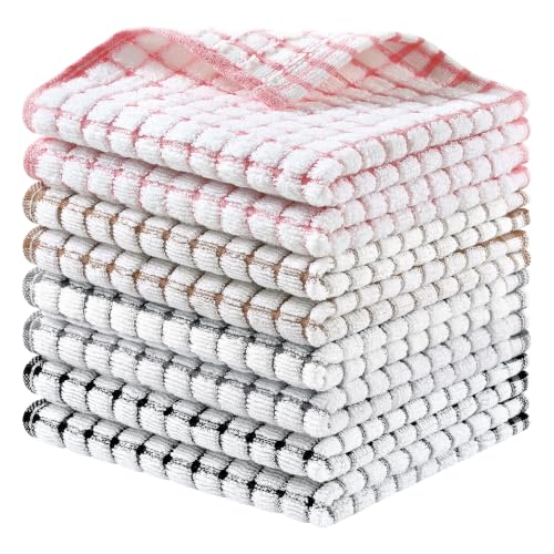 Homaxy 12 Pack Terry Kitchen Dish Cloths, 12"x12", Black/Grey/Pink/Brown - color: Black/Grey/Pink/Brown, size: 12 x 12 - 12 Pack