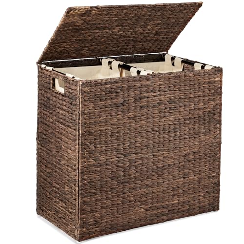Best Choice Products Large Laundry Hamper with Lid, Natural Handwoven Hyacinth Laundry Basket, W/Removeable & Washable Liner Bag, Portable, Handles, 30 Gallon (114 liters) - Espresso - color: Espresso, size: Large, 114L