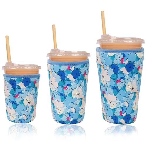Reusable Insulated Neoprene Iced Coffee Cup Sleeve, Durable Drink Sleeve for Cold Beverages, Beverage Holder for Iced Coffee (Misty Blossom) - color: Misty Blossom