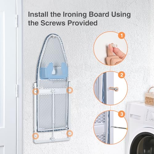 KINGBOARD Wall Mounted Ironing Board with Iron Storage, Foldable Iron Board - color: Blue