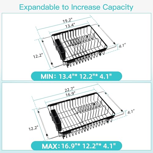 JASIWAY Black Dish Drying Rack Over the Sink with Utensil Holder - color: Black, size: For 12.5"-30"w Sink, Expandable