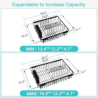 JASIWAY Black Dish Drying Rack Over the Sink with Utensil Holder - color: Black, size: For 12.5"-30"w Sink, Expandable