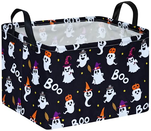 Rec Halloween Ghost Storage Basket Box Hamper Collapsible Organizer Bin Gift Shelf Baskets for Home and Kitchen Storage. - color: BOO