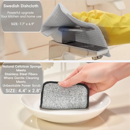 METUUTER 4 PCS Swedish Dishcloths + 6 PCS Dual-Sided Kitchen Sponges for All-Purpose Cleaning Kit
