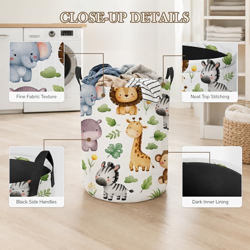 Cute Animals Laundry Basket, Jungle Leaves Collapsible Laundry Hamper Waterproof Oxford Cloth With Handles, Clothes Storage Bucket For Bathroom/Bedroom 16" x 20.8" - color: Cute Animals