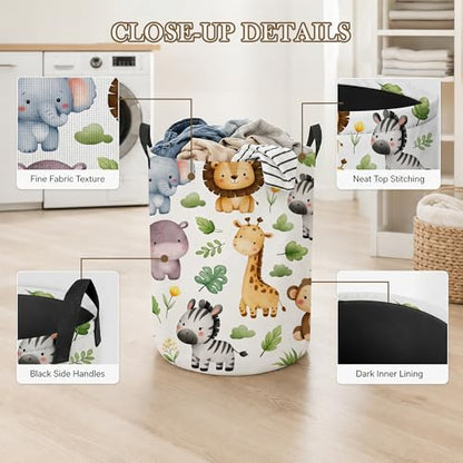 Cute Animals Laundry Basket, Jungle Leaves Collapsible Laundry Hamper Waterproof Oxford Cloth With Handles, Clothes Storage Bucket For Bathroom/Bedroom 16" x 20.8" - color: Cute Animals