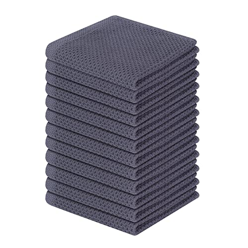 Homaxy 100% Cotton Waffle Weave Kitchen Dish Cloths 12-Pack, Dark Grey - color: Dark Grey, size: 12 X 12 - 12 Pack