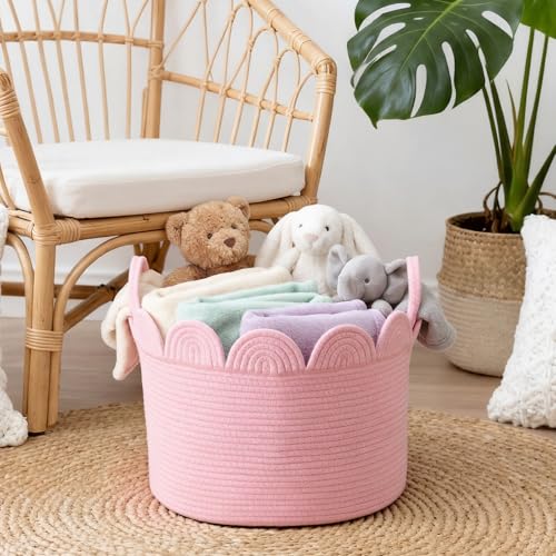 LemonRoad Round Woven Basket Pink, 16" L X 16" W X 14" H - color: Pink, size: 16" L X 16" W X 14" H