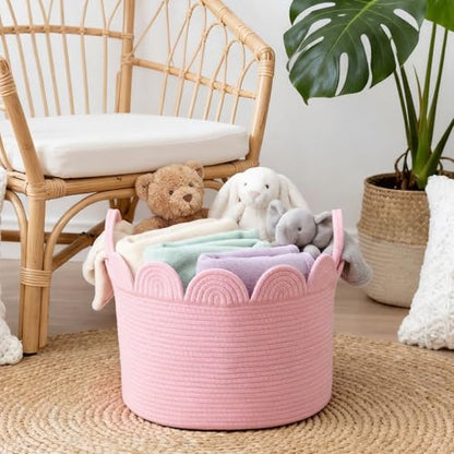 LemonRoad Round Woven Basket Pink, 16" L X 16" W X 14" H - color: Pink, size: 16" L X 16" W X 14" H