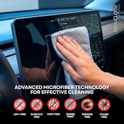PRO-CLOTH Window & Glass Cleaning Cloths (6-Pack, 12 x 16") – Premium Honeycomb Microfiber Cloths for Windows, Mirrors, Car Glass & Screens, Water Only, Lint-Free, Streak-Free + Mini Silicone Squeegee