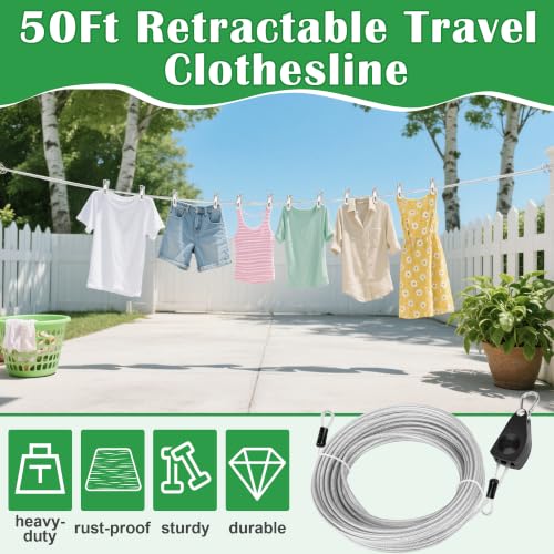 Windspeed Retractable Clothesline Outdoor Heavy Duty Travel Clothesline Retractable Clothes Line for Outside Travel Camping Cloth Line, Galvanized Steel Material, and 10 Clips, Storage Bag - size: 25Ft