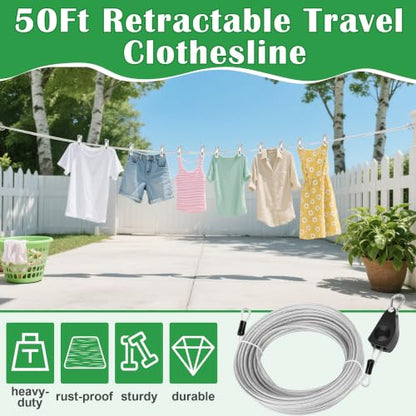 Windspeed Retractable Clothesline Outdoor Heavy Duty Travel Clothesline Retractable Clothes Line for Outside Travel Camping Cloth Line, Galvanized Steel Material, and 10 Clips, Storage Bag - size: 25Ft