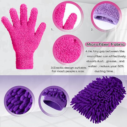 Potchen 6 Pcs Microfiber Dusting Mitt Glove for Plant - color: Pink,rose Red,purple