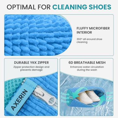 Shoe Washing Machine Bag for Washer and Dryer – 2pc Reusable Shoe Cleaning Bag for Sneakers & Tennis Shoes - color: BLUE