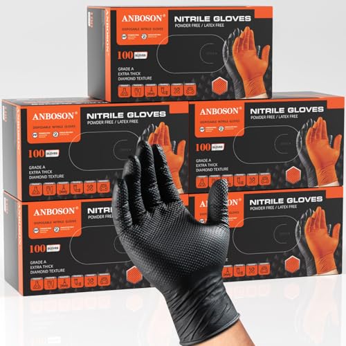 ANBOSON 10 Mil Heavy Duty Industrial Nitrile Gloves, Black Large 500 Count - color: Black-500, size: Large