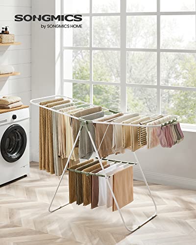 SONGMICS Clothes Drying Rack, Foldable Space-Saving Laundry Drying Rack - color: White + Green, size: 1 Tier （21.7"d x 58.3"w x 39.4"h）