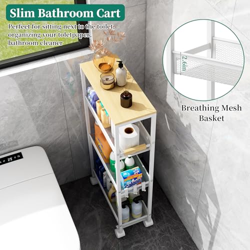 4-Tier Slim Utility Rolling Laundry Cart with Wheels, White - color: White, size: 7.2''
