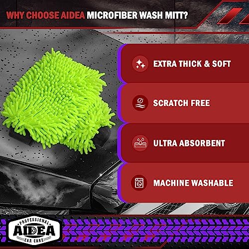 AIDEA Car Wash Mitt Microfiber, 2PK, Car Wash Brush, Green, 8''X12'' - color: Green, size: 2PK-8''X12''