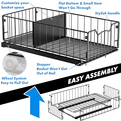 Simple Houseware Pull-Out Cabinet Sliding Basket, 17.2Dx9.7Wx5H, Black - color: Black