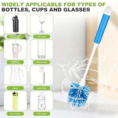 Kitchen Bottle Brush 2 Pack, Long Handle Bottle Cleaning Brush for Water Bottles, Tumblers, Thermos, Glassware and Narrow Neck Containers, Black and Blue
