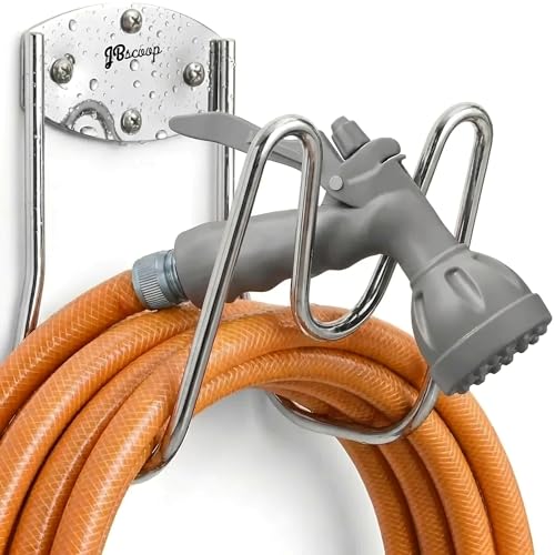 JBscoop Stainless Steel Garden Hose Holder Wall Mount – Silver SUS304 Hose Hanger for Indoor & Outdoor Use