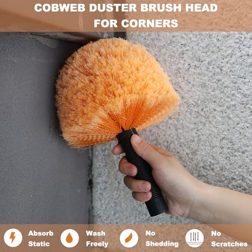 Tonmp Orange Twist-On Cobweb Duster Head Brush, Fits Standard 3/4 inch Threaded Poles, Attachment Brush, Spider Web Duster Brush for Outdoor & Indoor Cleaning - 1 Pack