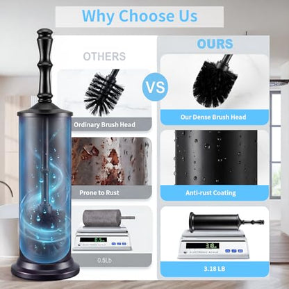 ROLABAM Toilet Bowl Brush and Holder Set, Heavy Duty Anti-Tip Metal Base, Rustproof Freestanding Toilet Bowl Brush with Long Handle & Splash Guard, Modern Bathroom Cleaning Accessories - color: Black-2