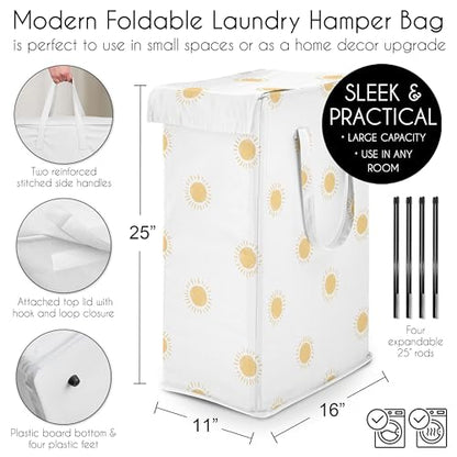 Sweet Jojo Designs Laundry Hamper (White & Yellow Boho Sun) for Girls & Boys, Foldable Dirty Clothes Basket with Handles for Baby Nursery, Kids Bedroom, Teen Bathroom (Bohemian, Celestial Sky, Desert) - color: Mustard Sun