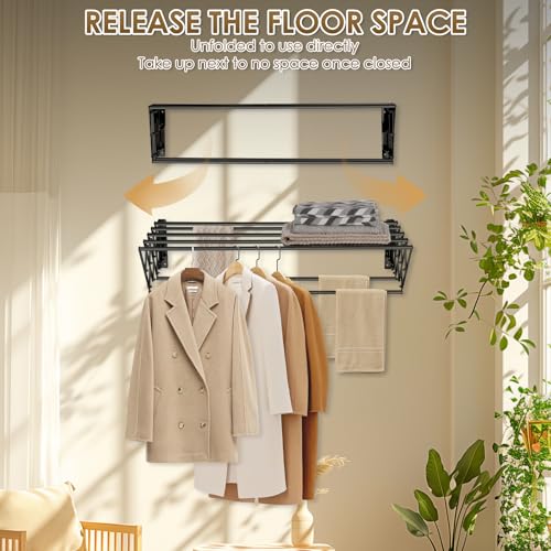 XL-31.5" Wall Clothes Drying Rack, Retractable Mounted Rack Black - color: Black