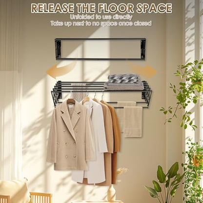 XL-31.5" Wall Clothes Drying Rack, Retractable Mounted Rack Black - color: Black