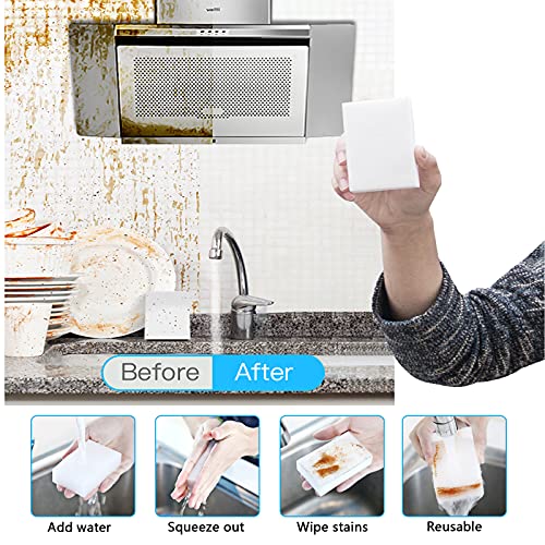 100Pack Magic Sponge Eraser | Premium Melamine Sponge Foam | Multi-Functional Household Cleaning Sponge for Kitchen, Sink, Bathrooms, Walls, Vehicles, Shoes | No Scratch Cleaning Pads