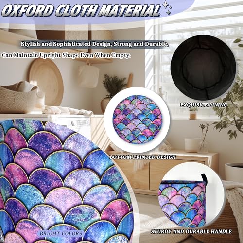 Mermaid Scales Laundry Basket Oxford Cloth Foldable Hamper 18.9x16.5 Inch - color: Beautiful Mermaid Scales Printed