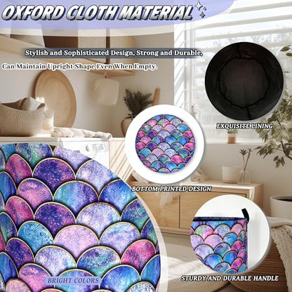 Mermaid Scales Laundry Basket Oxford Cloth Foldable Hamper 18.9x16.5 Inch - color: Beautiful Mermaid Scales Printed