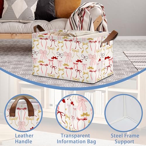 Cute Pink Bow Storage Baskets,Foldable Organizer Bin with Handles for Home Living Room Bedroom Closet Box 17x11.5x10Inch - color: Cute Pink Bow