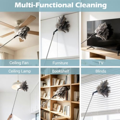 Feather Duster Extendable 22–47 Inch, Natural Ostrich Feather Duster with Long Handle for High Ceilings, Ceiling Fans, Walls，Furniture(Brown) - color: Brown
