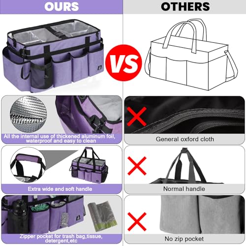 Extra large Cleaning Caddy Bag Built-in hard plastic Aluminum foil lining - color: Purple