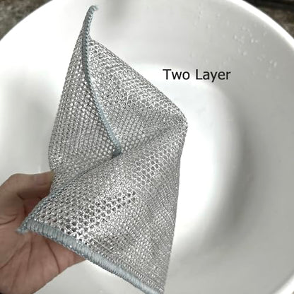10 PCS Double Layer Stainless Steel Wire Cleaning Cloths for Kitchen
