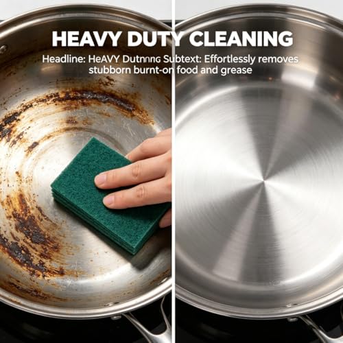 Bulk Heavy Duty Scouring Pads with Emery, 6" x 4" Large Green Scrub Pads for Kitchen Cleaning, Durable Polyester Abrasive Dish Scrubber for Pot, Pan, Grill and Stove,(80Count)