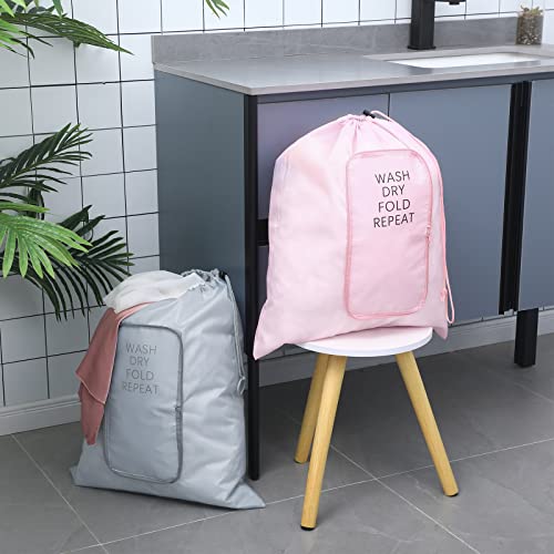 Boao 2 Pcs Travel Laundry Bag with Drawstring Zipper - color: Pink, Gray, size: Classic