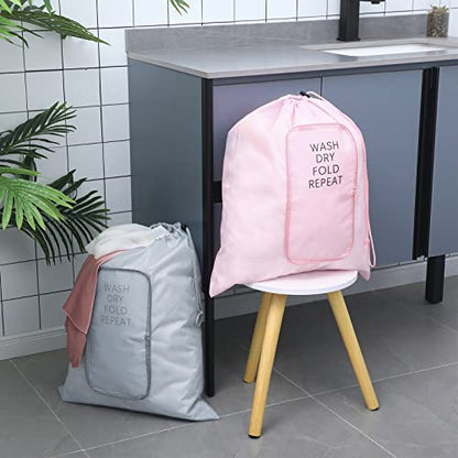 Boao 2 Pcs Travel Laundry Bag with Drawstring Zipper - color: Pink, Gray, size: Classic