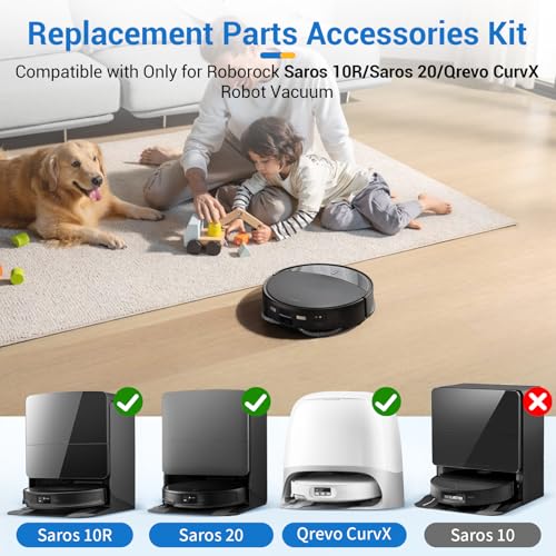 Replacement Accessories Parts for Roborock Saros 20, Saros 10R, Qrevo Edge 2, Qrevo CurvX Robot Vacuum Kit, 2 Main Brush 4 Hepa Filter 6 Mop Pads 6 Side Brush 6 Dust Bags - size: 26 Pcs for Roborock Saros 10R